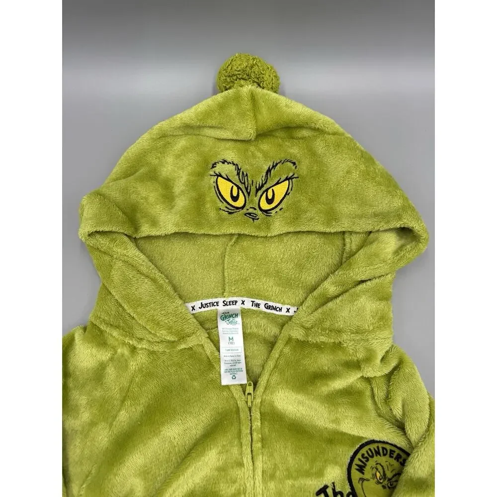 Justice Sleep The Grinch One Piece Green Pajamas Christmas Costume Youth M 10‎